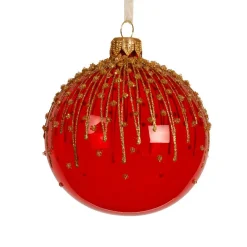 Lot de 6 boules de Noël en verre (D80 mm) Fleur givrée Rouge