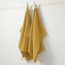 Lot de 2 essuie-mains gaze de coton (70 cm) Gaïa Jaune safran