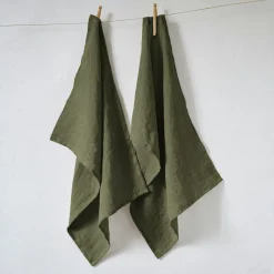 Lot de 2 essuie-mains lin lavé (50 x 70 cm) Louise Vert romarin