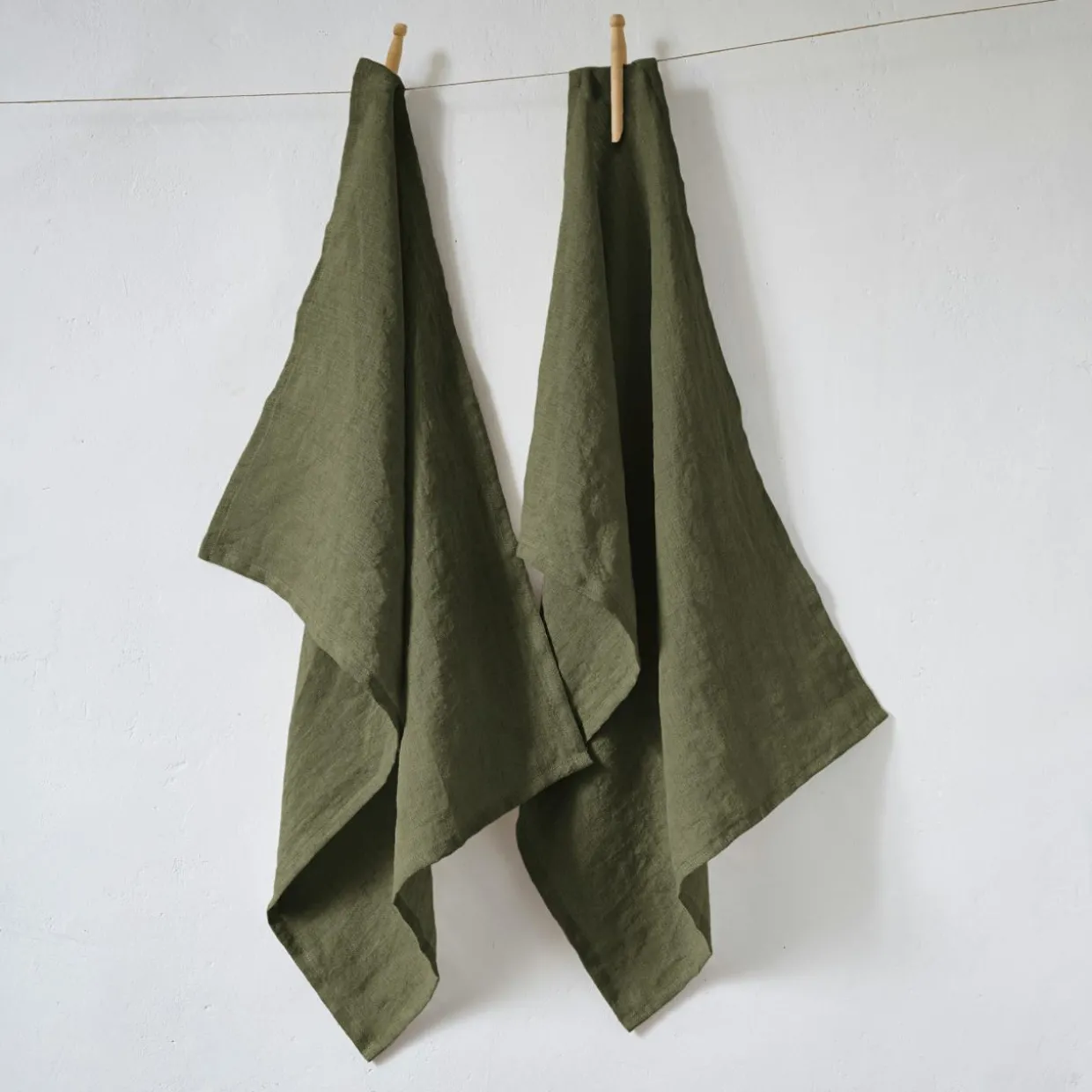 Lot de 2 essuie-mains lin lavé (50 x 70 cm) Louise Vert romarin