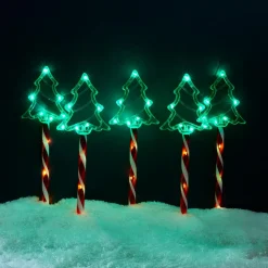 Lot de 5 piquets lumineux à piles 45 LED (H44 cm) Sapins Candy Multicolore