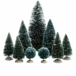 Lot de 9 sapins Vert enneigé pour aménager un village