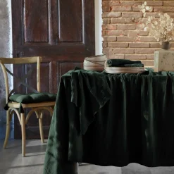 Lot de 3 serviettes de table gaze de coton (40 x 40 cm) Gaïa Vert sapin
