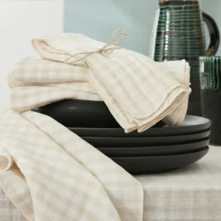 Lot de 3 serviettes gaze de coton (40 x 40 cm) Gaïa vichy Beige