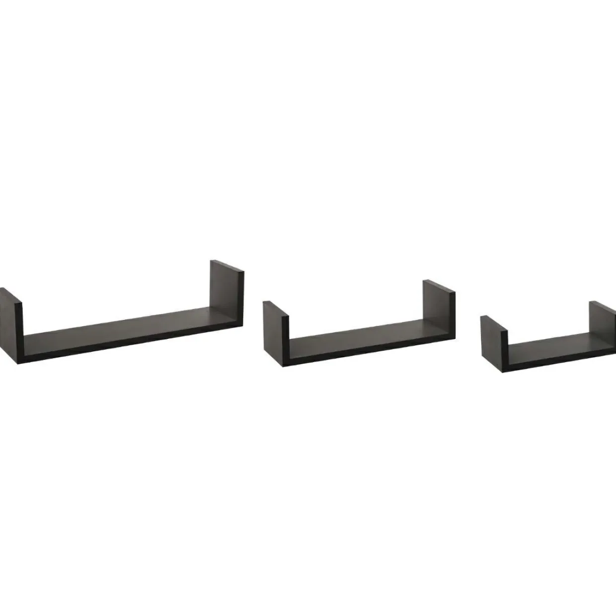 Lot de 3 étagères murales en bois (L22-32-42 cm) Bord Noir