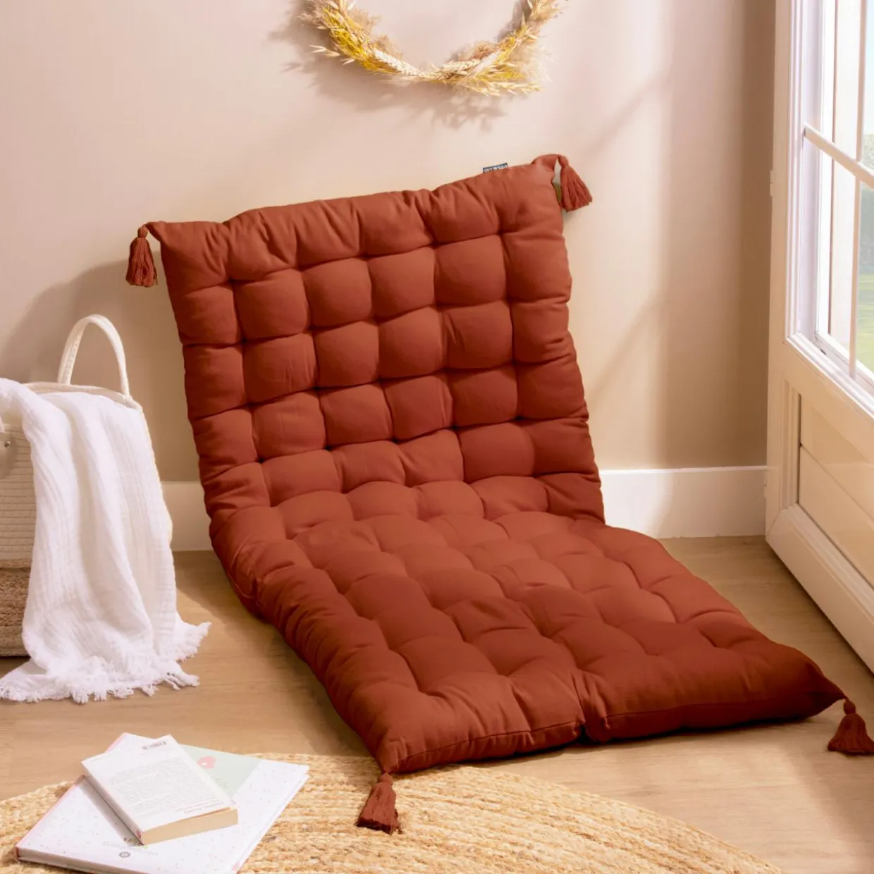 Matelas de sol coton (120 x 60 cm) Pixel Terracotta