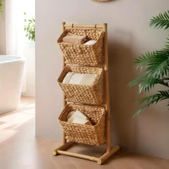 Meuble incliné 3 paniers bambou et jacinthe d'eau (40 x H92 cm) Hanoï