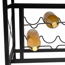 Meuble range-bouteilles industriel 10 emplacements et porte-verres (H178 cm) Léon Marron