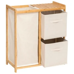 Meuble rangement 2 paniers et panier à linge (82 x H78,5 cm) Tidy Box Ecru