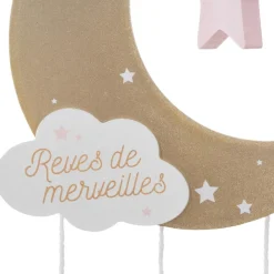 Mobile bébé bois et coton (H43.5 cm) Lune Rose