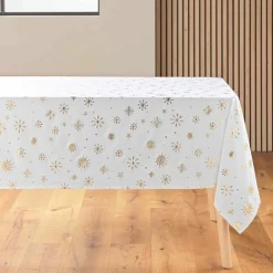 Nappe de Noël rectangulaire anti tache (140 x 240 cm) Astrelia Blanc et doré