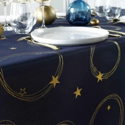 Nappe de Noël rectangulaire anti tache (150 x 240 cm) Star Bleu marine et doré
