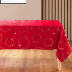 Nappe de Noël rectangulaire anti tache (150 x 240 cm) Star Rouge et doré