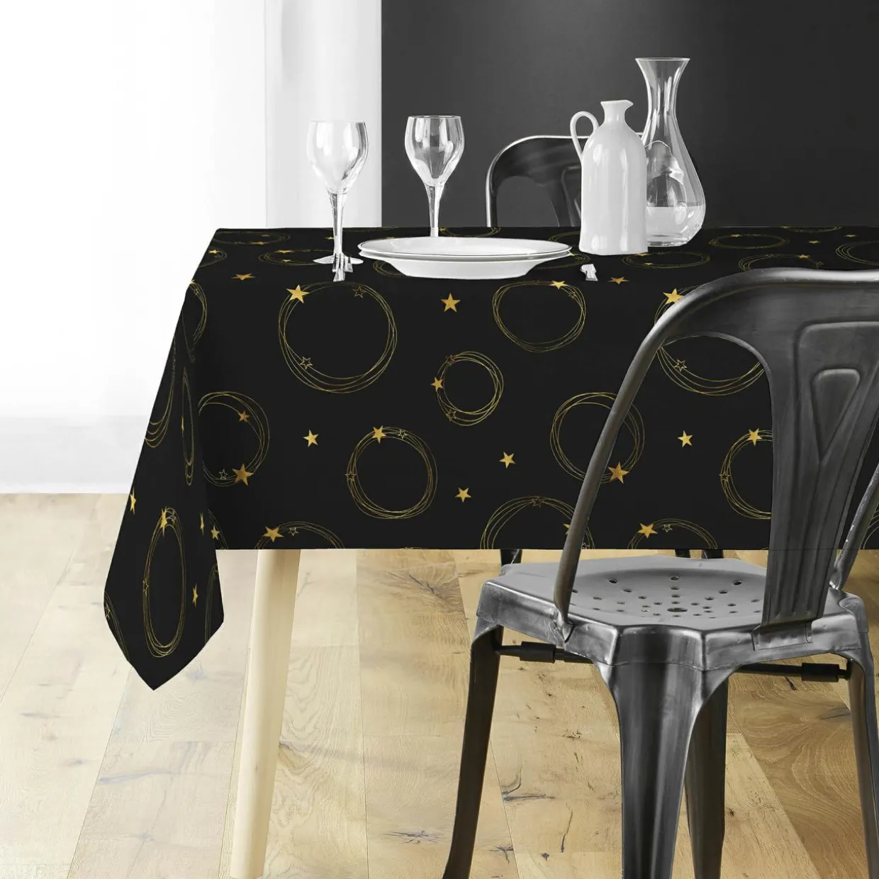 Nappe de Noël rectangulaire (150 x 300 cm) Star Noir et or