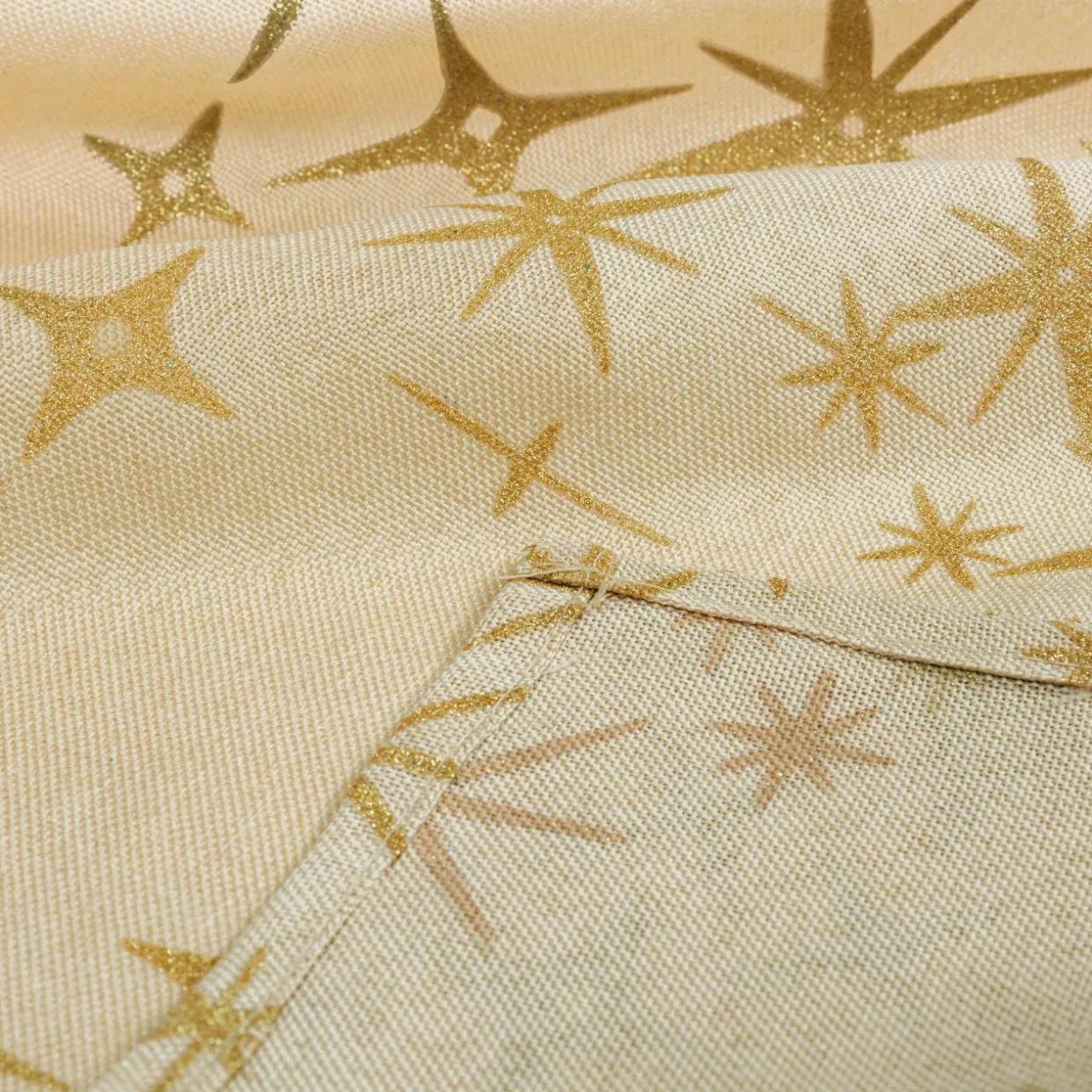Nappe de Noël rectangulaire (360 x 140 cm) Étoiles Célestes Beige et doré