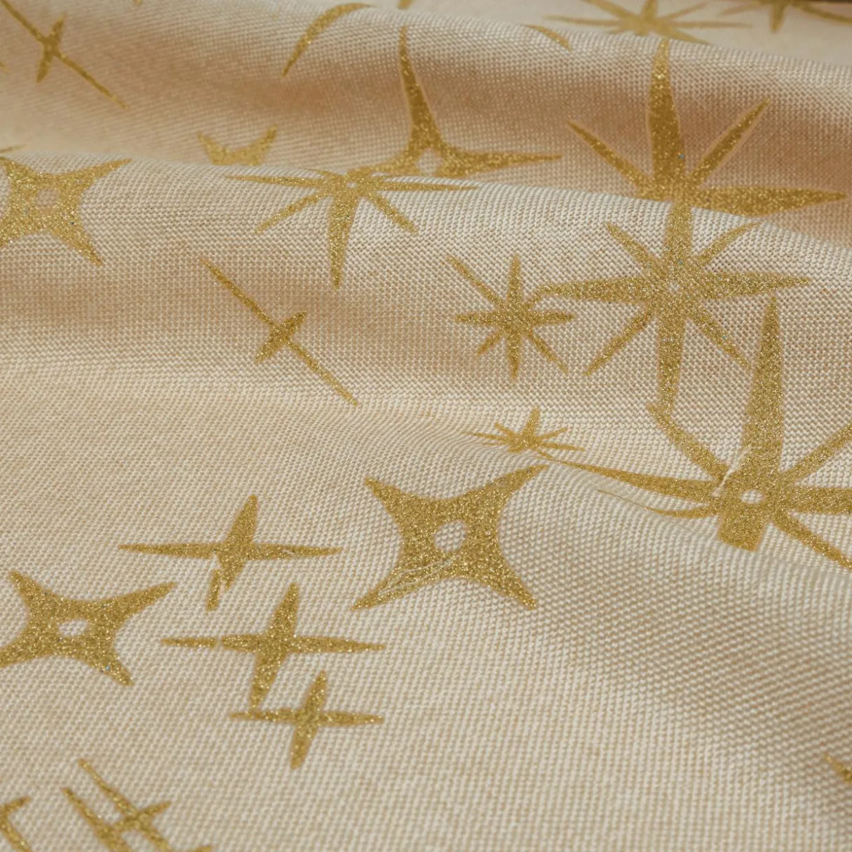 Nappe de Noël rectangulaire (360 x 140 cm) Étoiles Célestes Beige et doré