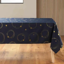 Nappe de Noël rectangulaire anti tache (150 x 300 cm) Star Bleu marine et doré