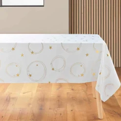 Nappe de Noël rectangulaire anti tache (150 x 300 cm) Star Blanc et doré