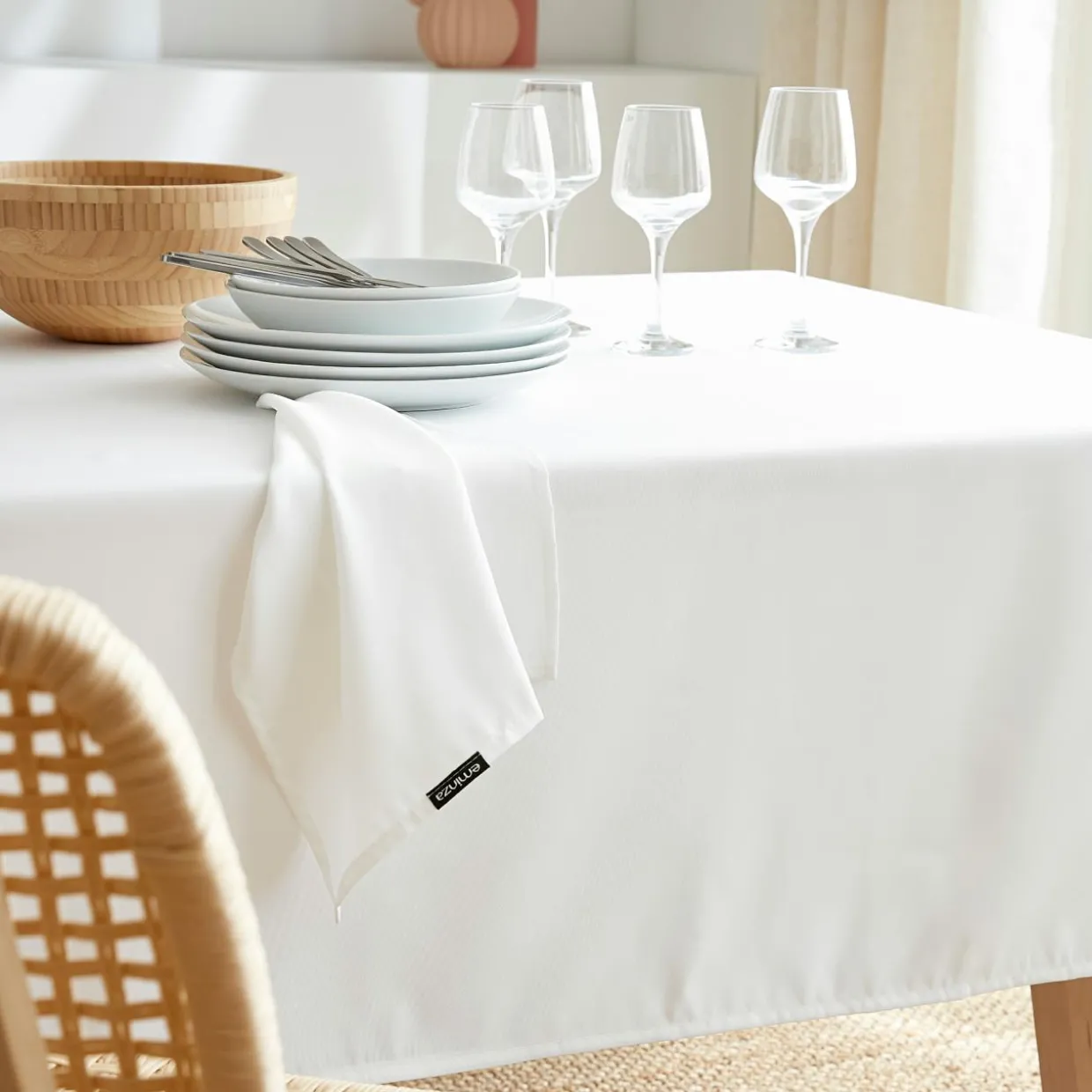 Nappe rectangulaire anti tache (140 x 350 cm) Elise Blanche