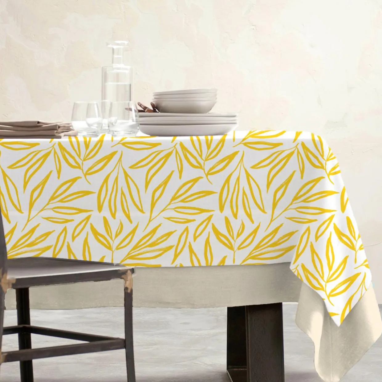 Nappe rectangulaire coton enduit (150 x 350 cm) Galice Jaune moutarde