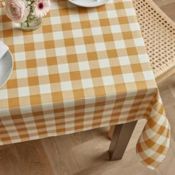 Nappe rectangulaire coton enduit (150 x 250 cm) Vichy Jaune moutarde
