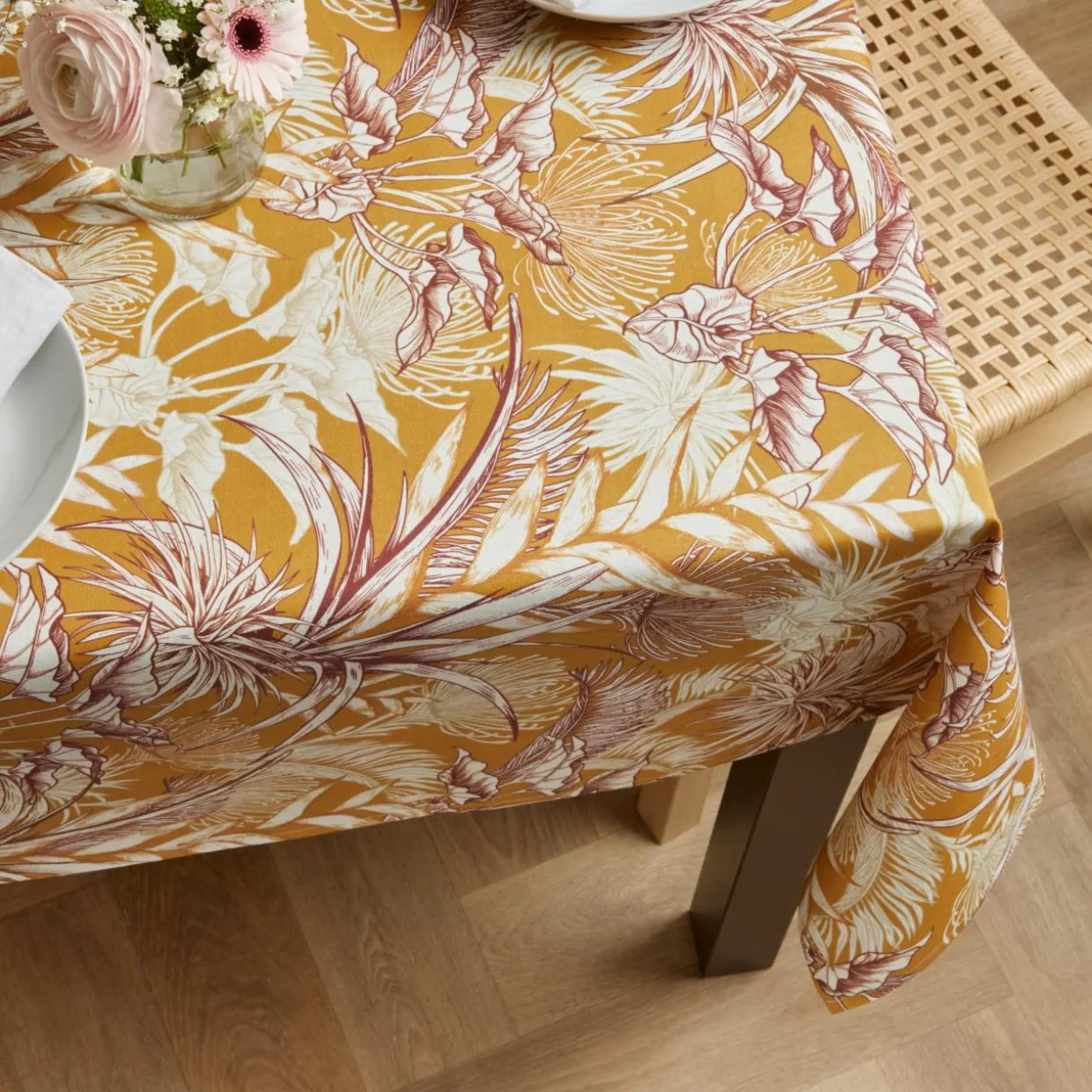 Nappe rectangulaire coton enduit (150 x 250 cm) Granada Jaune moutarde
