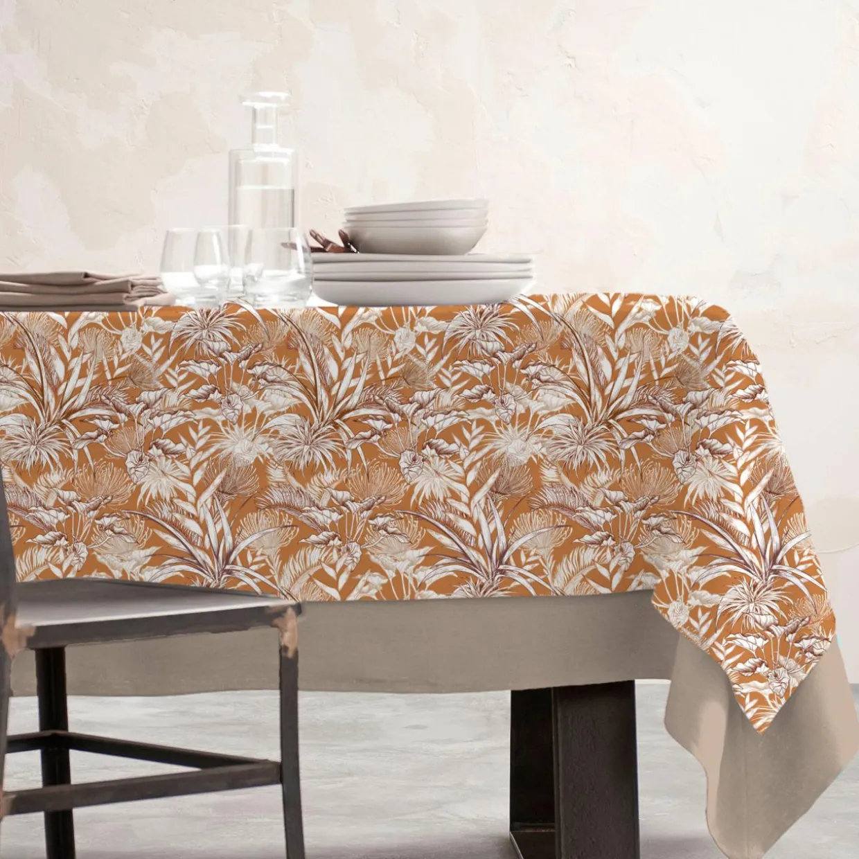 Nappe rectangulaire coton enduit (150 x 250 cm) Granada Jaune moutarde