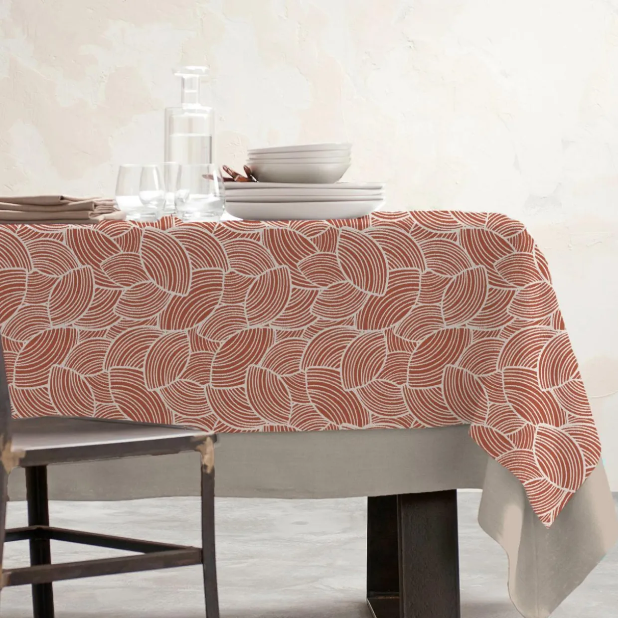 Nappe rectangulaire coton enduit (150 x 350 cm) Sarah Terracotta