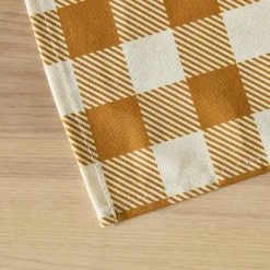 Nappe rectangulaire coton enduit (150 x 350 cm) Vichy Jaune moutarde