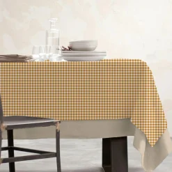 Nappe rectangulaire coton enduit (150 x 350 cm) Vichy Jaune moutarde