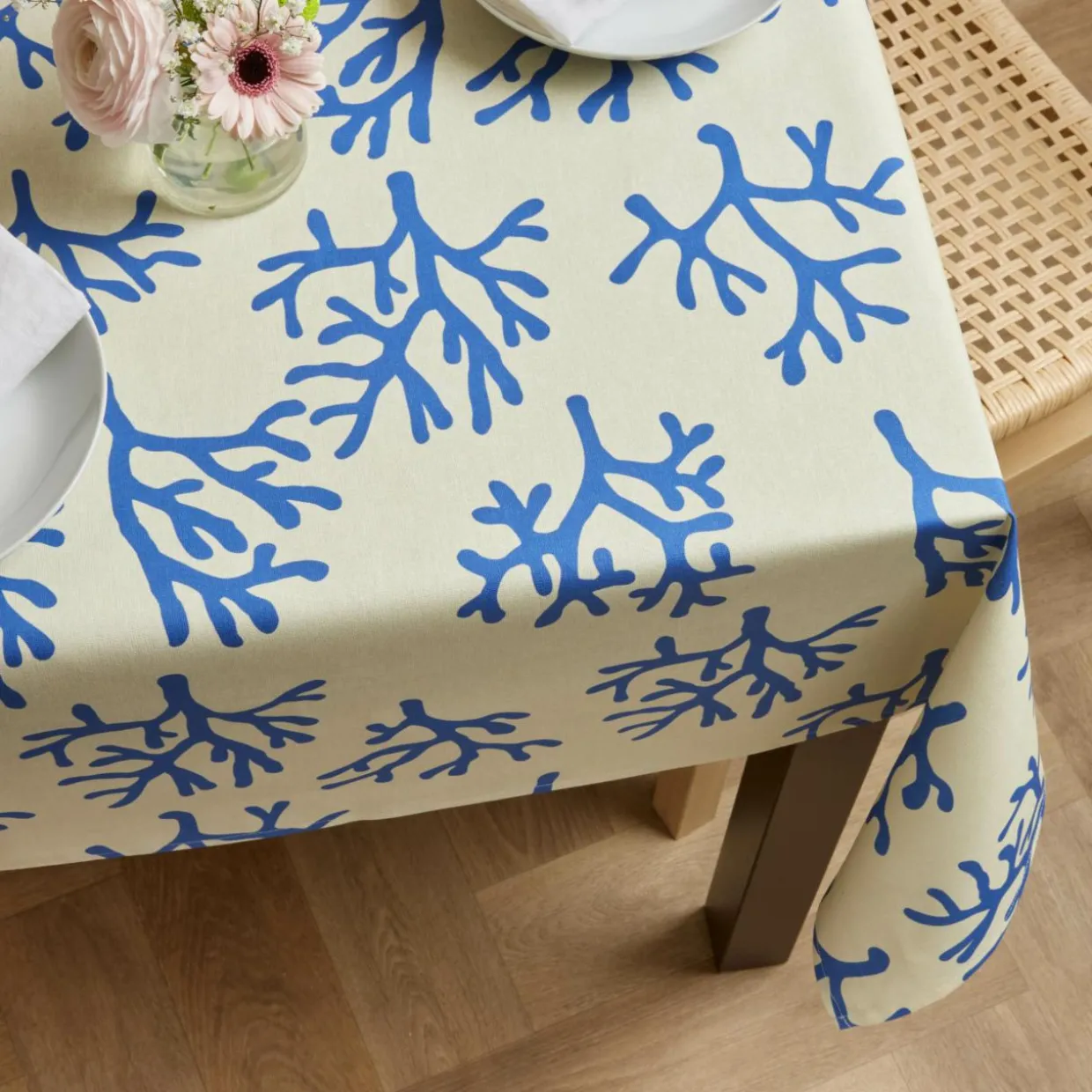 Nappe rectangulaire coton enduit (150 x 250 cm) Moorea Bleue
