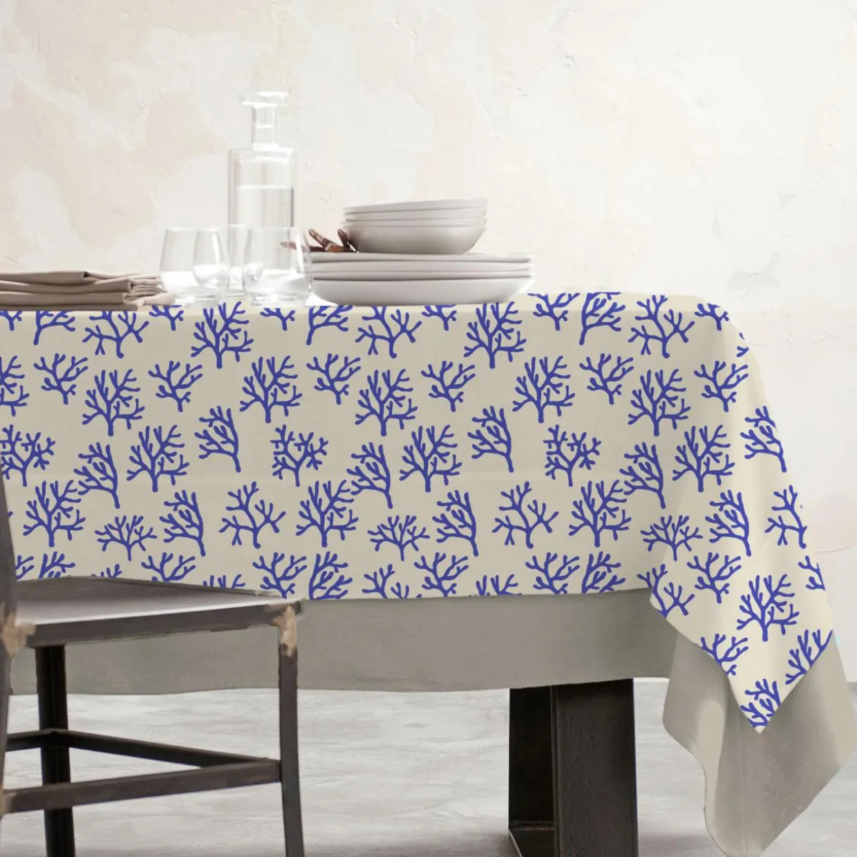 Nappe rectangulaire coton enduit (150 x 250 cm) Moorea Bleue