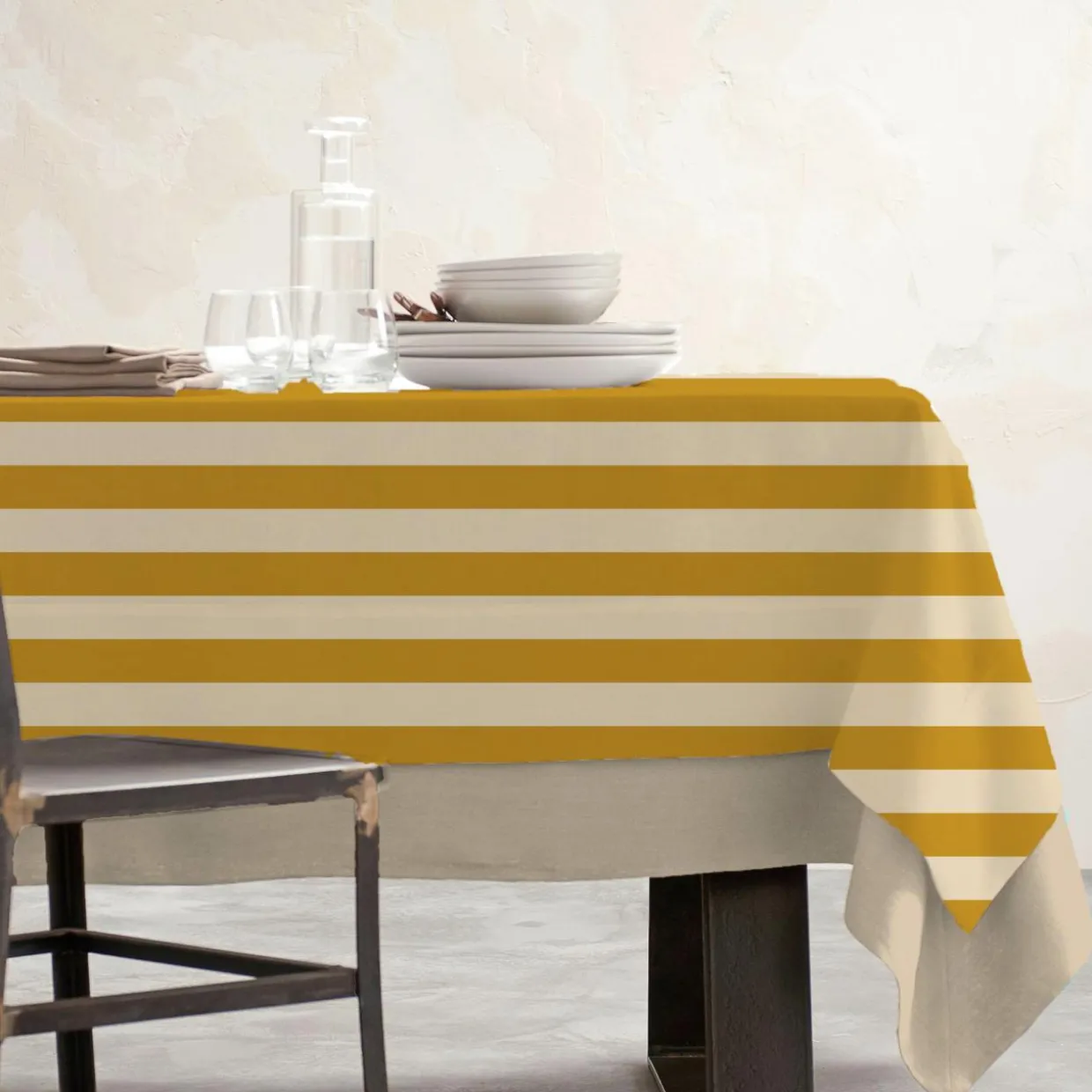 Nappe rectangulaire coton enduit (150 x 350 cm) Clementine Jaune moutarde