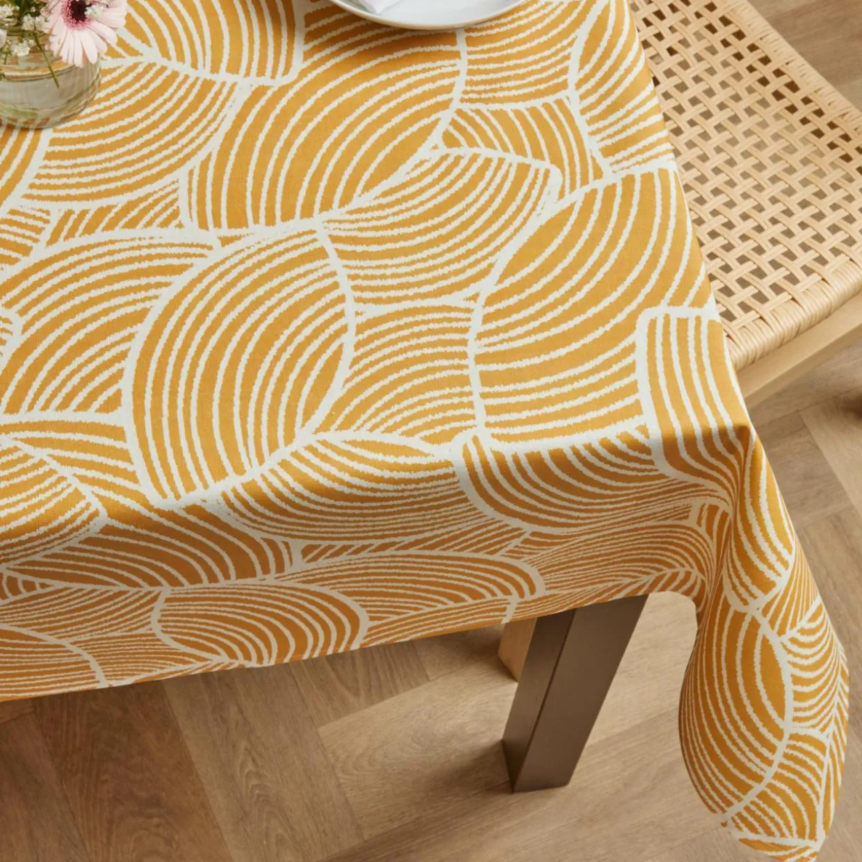 Nappe rectangulaire coton enduit (150 x 350 cm) Sarah Jaune moutarde