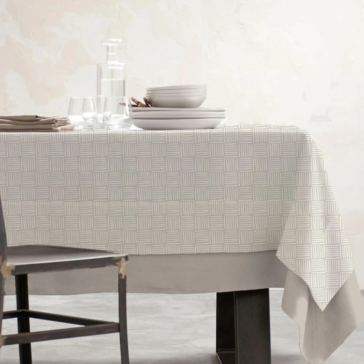 Nappe rectangulaire coton enduit (150 x 350 cm) Paolo Beige