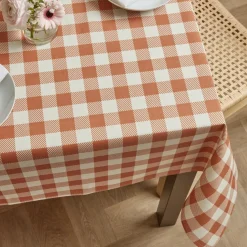 Nappe rectangulaire coton enduit (150 x 250 cm) Vichy Terracotta