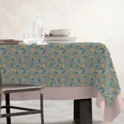 Nappe rectangulaire coton enduit (150 x 350 cm) Juliette Vert eucalyptus