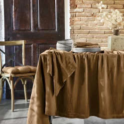 Nappe rectangulaire gaze de coton (150 x 250 cm) Gaïa Camel