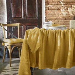 Nappe rectangulaire gaze de coton (150 x 350 cm) Gaïa Jaune safran