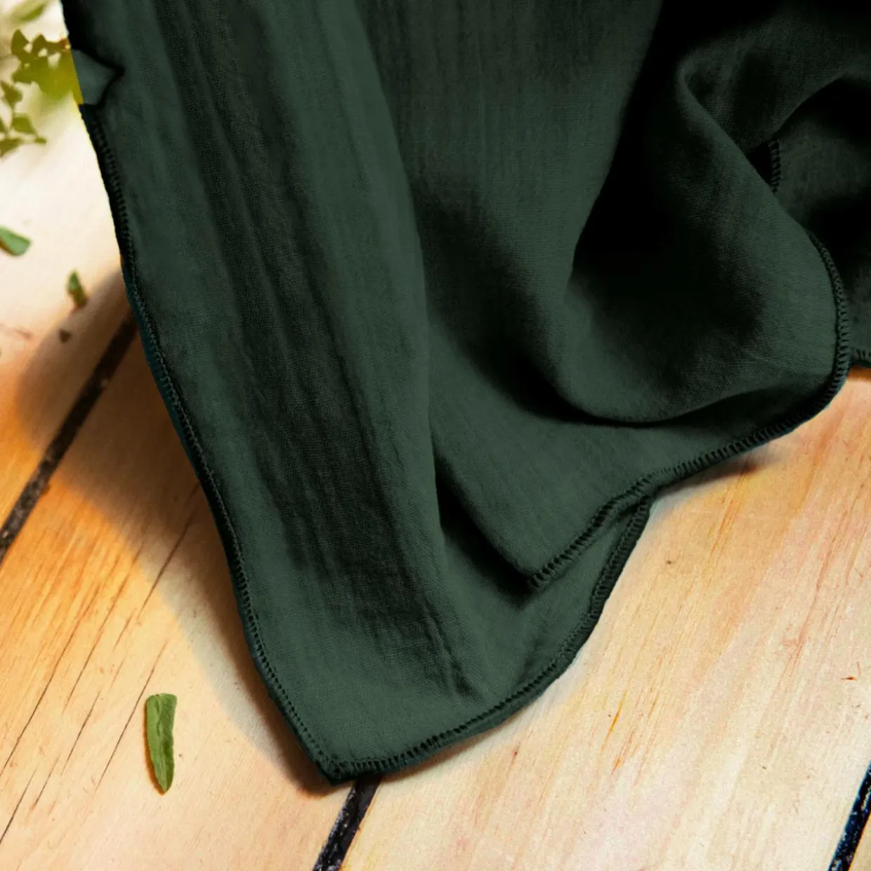 Nappe rectangulaire gaze de coton (150 x 350 cm) Gaïa Vert Sapin