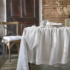 Nappe rectangulaire gaze de coton (150 x 250 cm) Gaïa Blanc chantilly
