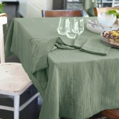 Nappe rectangulaire gaze de coton (150 x 350 cm) Gaïa Vert eucalyptus