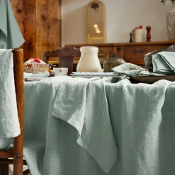 Nappe rectangulaire lin lavé (170 x 250 cm) Louise Vert eucalyptus