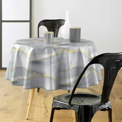 Nappe ronde enduite PVC (160 cm) Marbrelle Grise