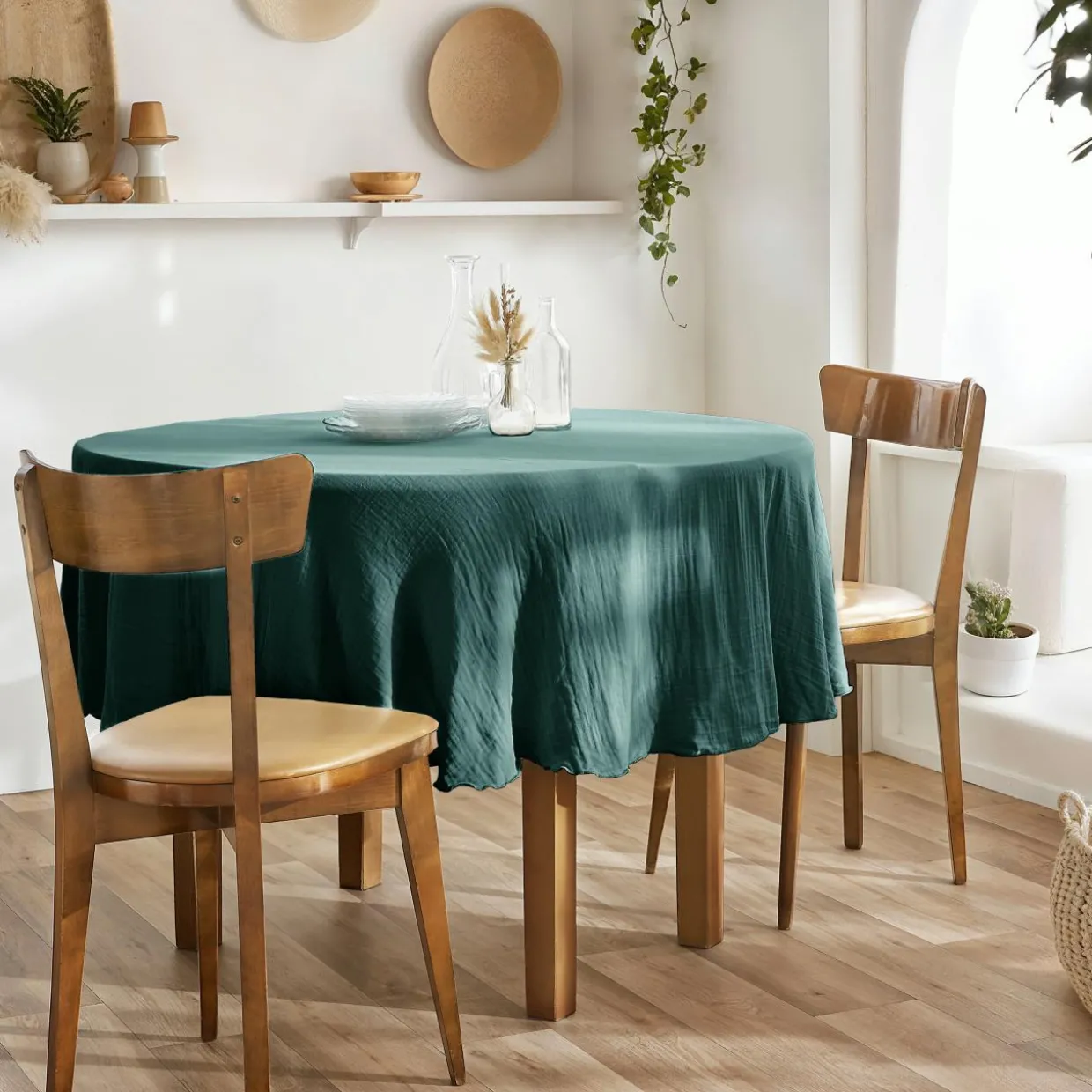 Nappe ronde gaze de coton (180 cm) Gaïa Bleu canard