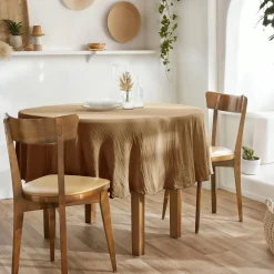 Nappe ronde gaze de coton (180 cm) Gaïa Camel