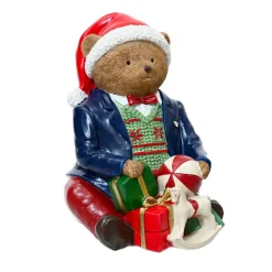 Ours de Noël décoratif (H16 cm) Léo et ses cadeaux Multicolore