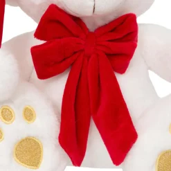 Ours en peluche (H34 cm) Jules et nœud velours Blanc et rouge
