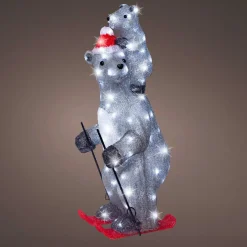 Ours polaires lumineux 100 LED (H69 cm) Grizzly en ski Gris et blanc froid