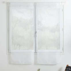 Paire de voilages passe-tringle (60 x 160 cm) Feuilles Blanc